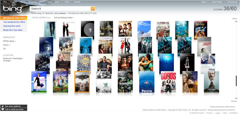 Ejemplo de búsqueda de una película en bing. Imagen extraida del blog de Bing